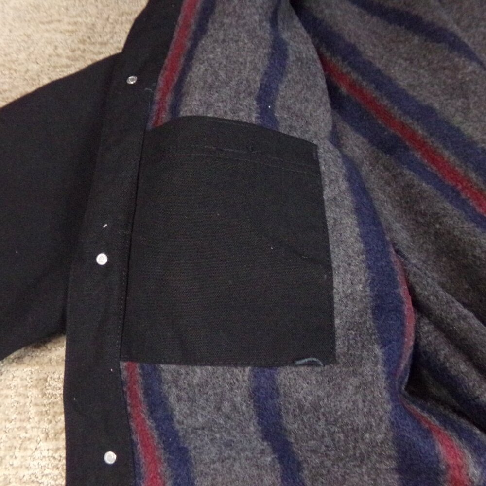 Men's Carhartt Coat Jacket Black B L Large Button Collar 103825 Blanket Lining - Picture 10 of 16